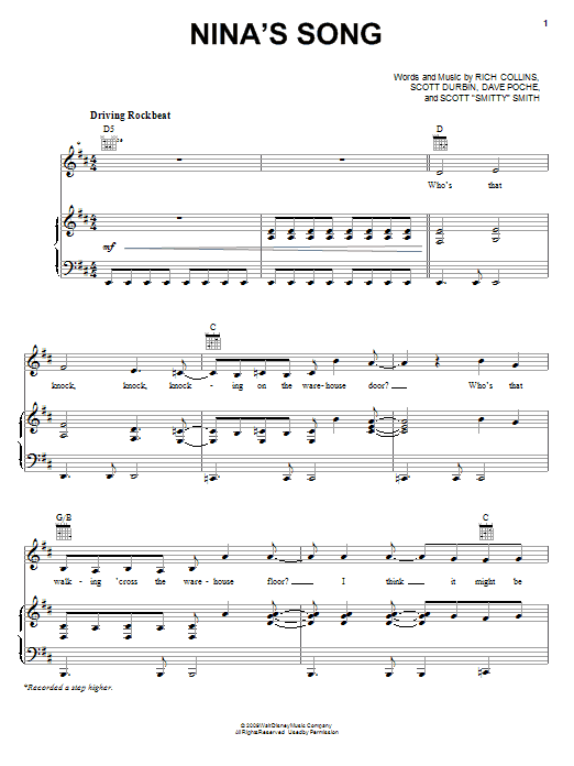 Imagination Movers Nina's Song sheet music notes and chords arranged for Piano, Vocal & Guitar Chords (Right-Hand Melody)