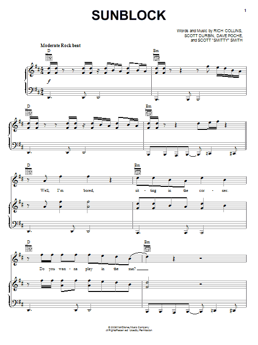 Imagination Movers Sunblock sheet music notes and chords arranged for Piano, Vocal & Guitar Chords (Right-Hand Melody)