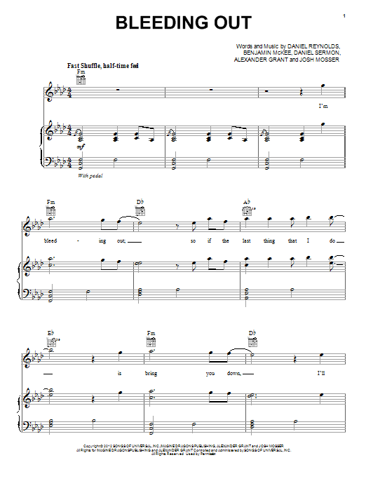 Imagine Dragons Bleeding Out sheet music notes and chords arranged for Piano, Vocal & Guitar Chords (Right-Hand Melody)