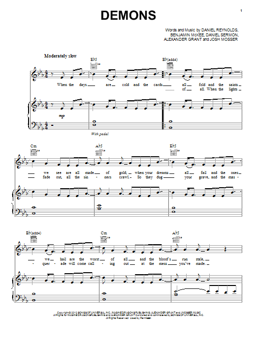 Imagine Dragons Demons sheet music notes and chords arranged for Solo Guitar