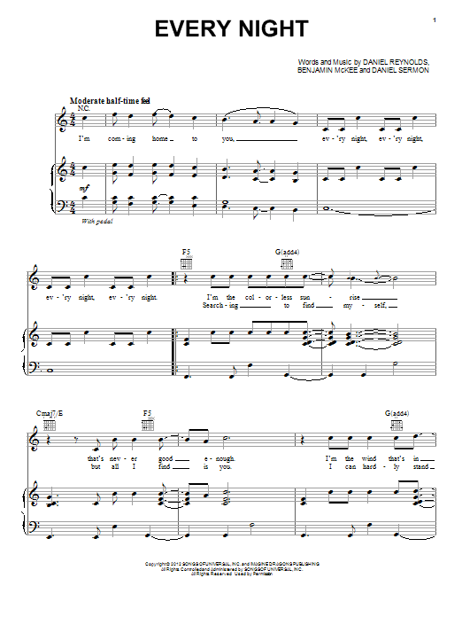 Imagine Dragons Every Night sheet music notes and chords arranged for Piano, Vocal & Guitar Chords (Right-Hand Melody)