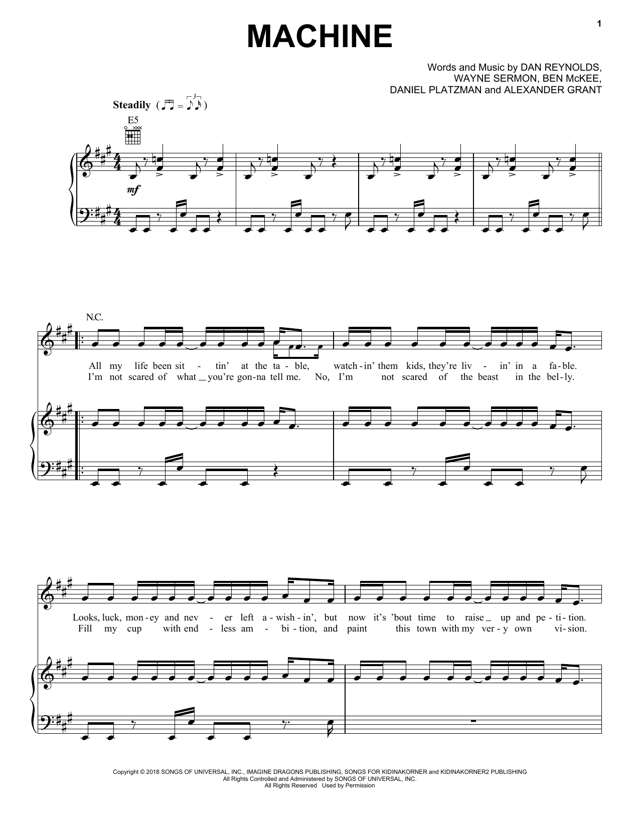 Imagine Dragons Machine sheet music notes and chords arranged for Piano, Vocal & Guitar Chords (Right-Hand Melody)