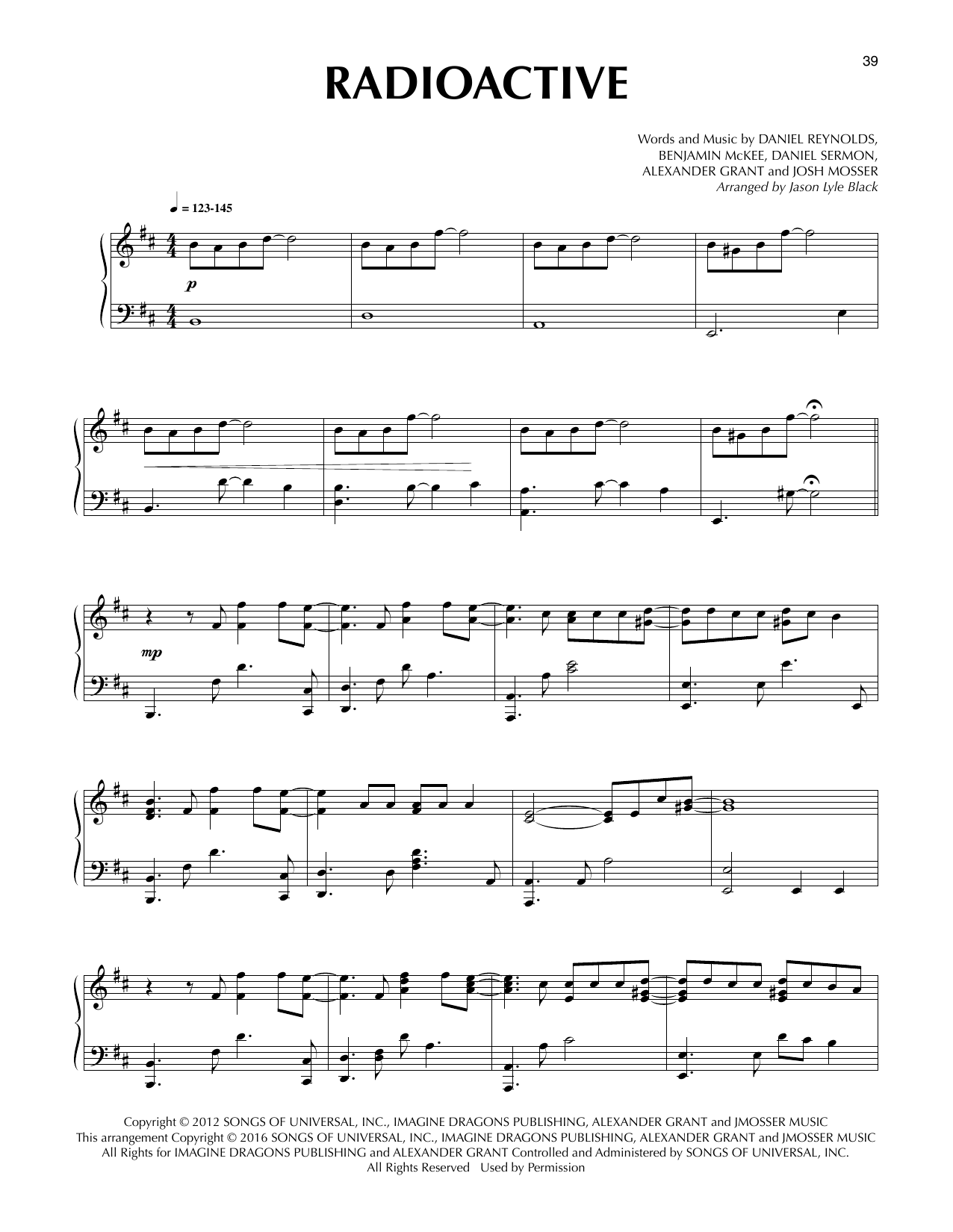 Imagine Dragons Radioactive (arr. Jason Lyle Black) sheet music notes and chords arranged for Piano Solo