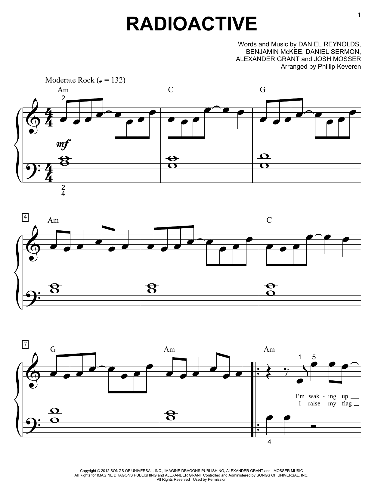 Imagine Dragons Radioactive (arr. Phillip Keveren) sheet music notes and chords arranged for Big Note Piano