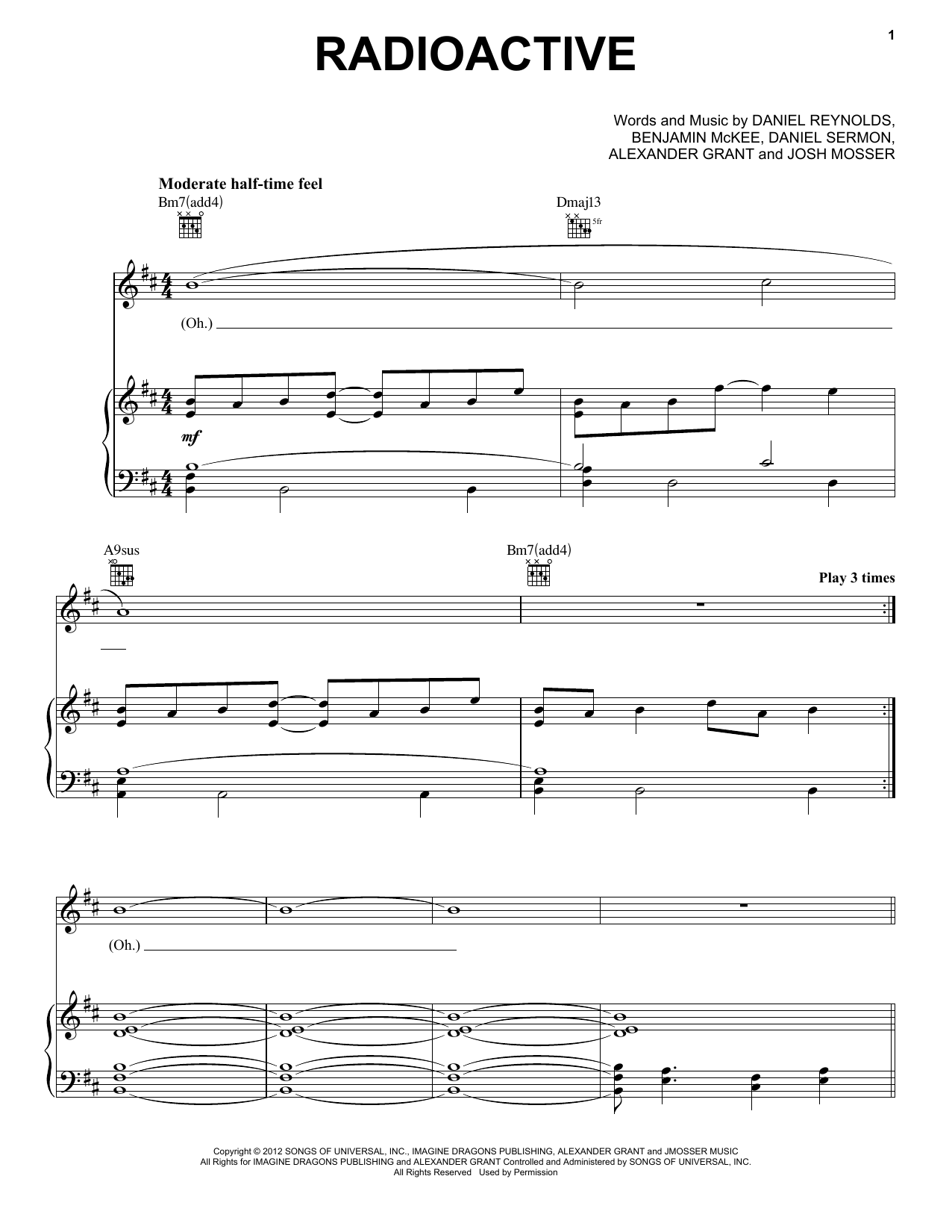 Imagine Dragons Radioactive sheet music notes and chords arranged for Easy Guitar