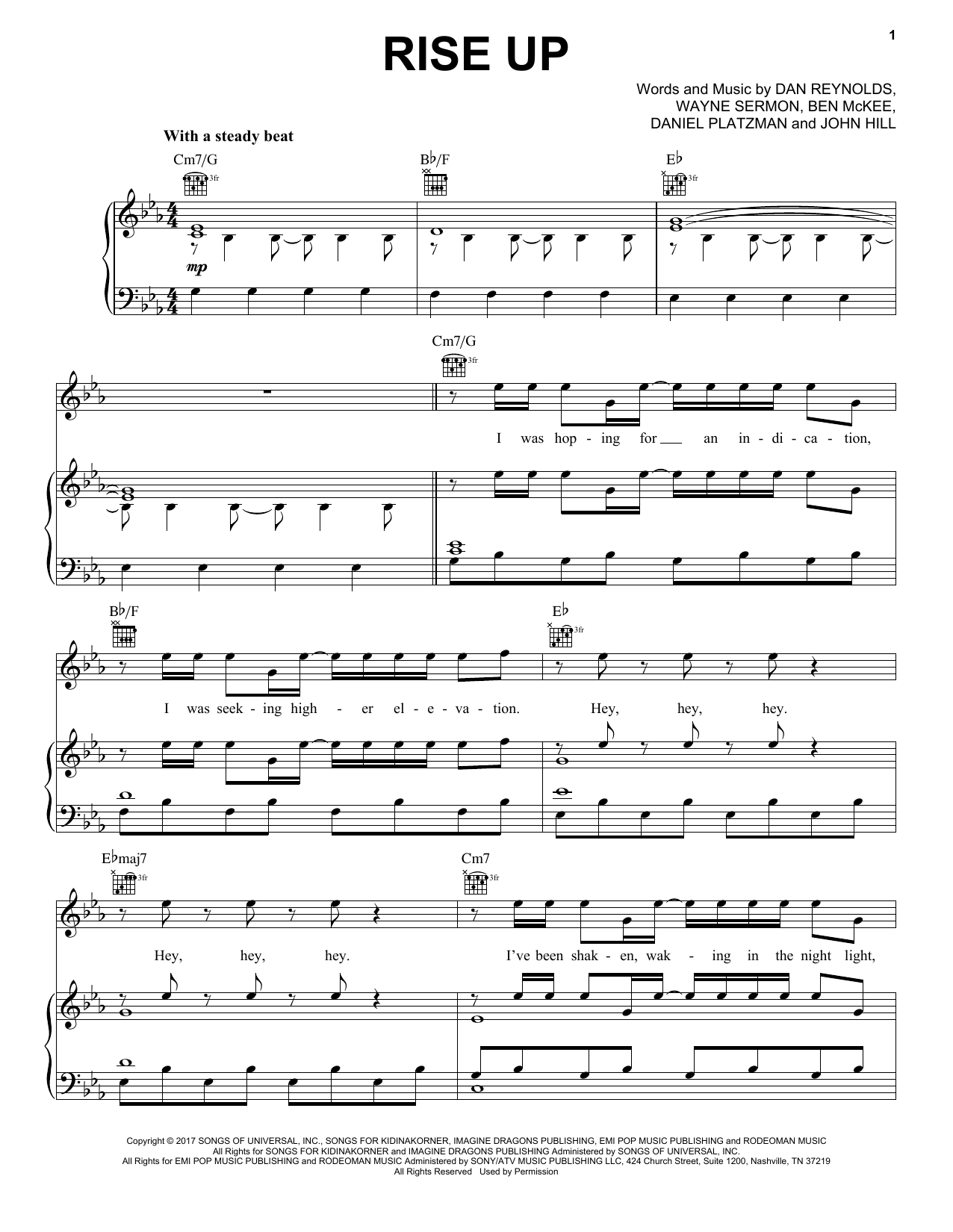 Imagine Dragons Rise Up sheet music notes and chords arranged for Piano, Vocal & Guitar Chords (Right-Hand Melody)