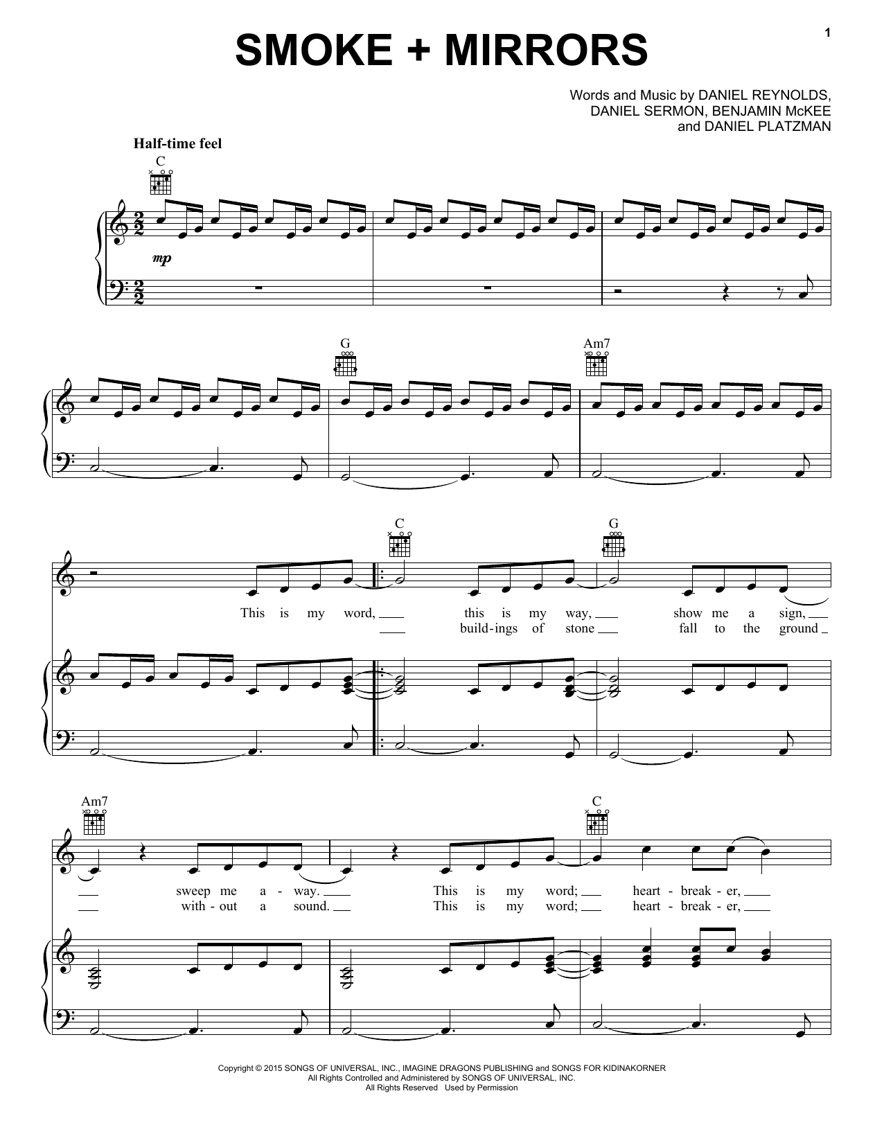Imagine Dragons Smoke + Mirrors sheet music notes and chords arranged for Piano, Vocal & Guitar Chords (Right-Hand Melody)