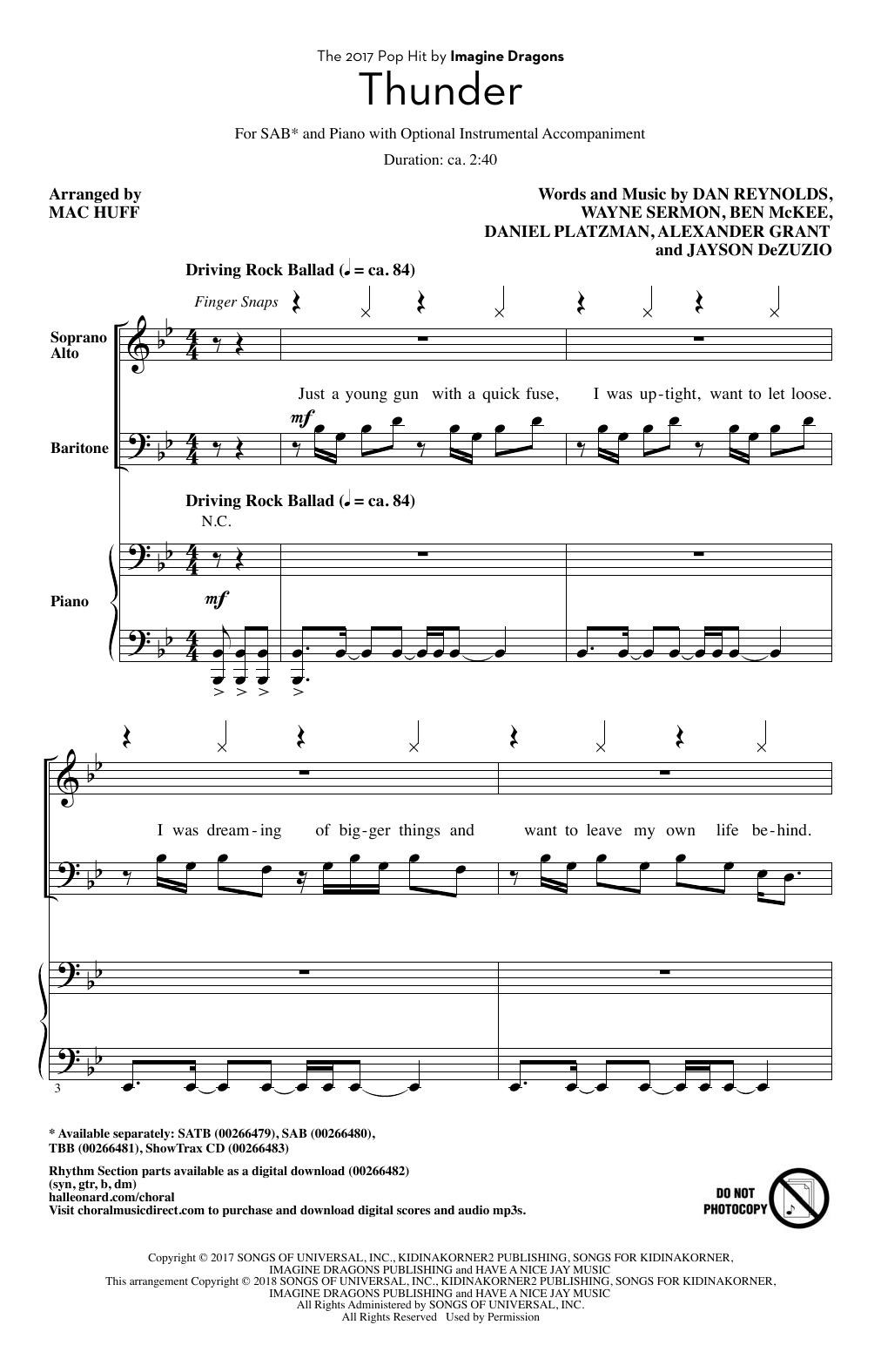 Mac Huff Thunder sheet music notes and chords arranged for TBB Choir