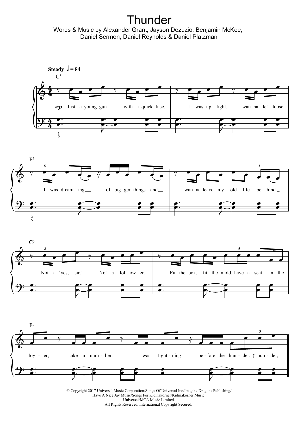 Imagine Dragons Thunder sheet music notes and chords arranged for Guitar Chords/Lyrics