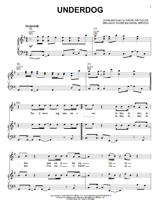 Imagine Dragons Underdog sheet music notes and chords arranged for Guitar Tab