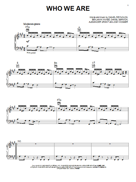 Imagine Dragons Who We Are sheet music notes and chords arranged for Piano, Vocal & Guitar Chords (Right-Hand Melody)
