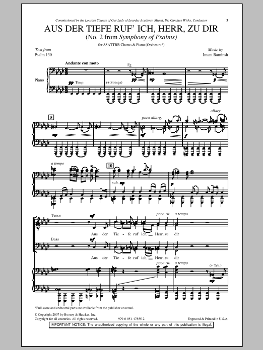 Imant Raminsh Aus Der Tiefe Ruf' Ich, Herr, Zu Dir sheet music notes and chords arranged for SATB Choir