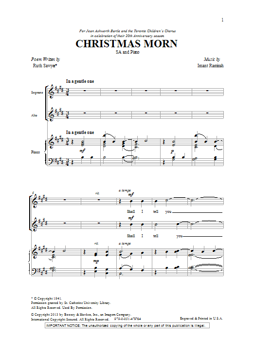 Imant Raminsh Christmas Morn sheet music notes and chords arranged for 2-Part Choir