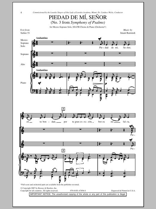 Imant Raminsh Piedad De Mi, Senor sheet music notes and chords arranged for SATB Choir