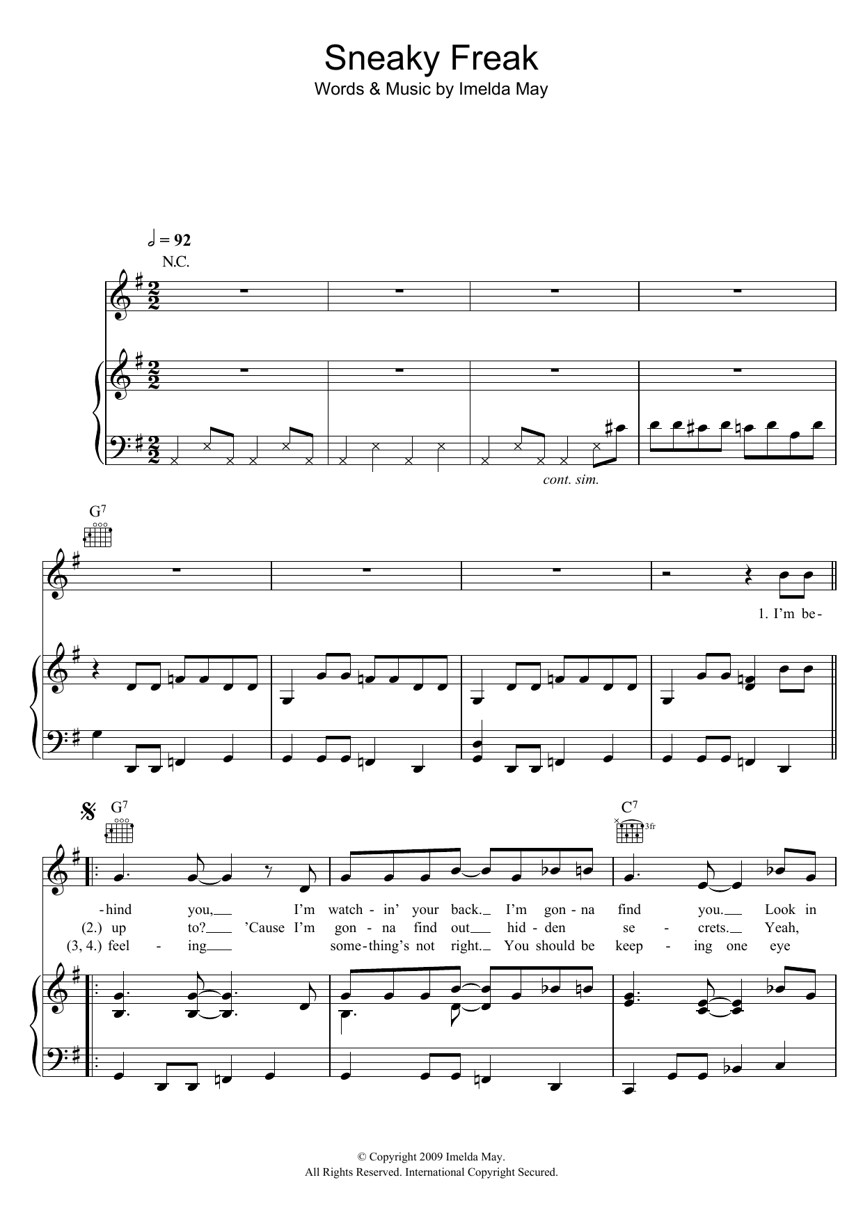 Imelda May Sneaky Freak sheet music notes and chords arranged for Piano, Vocal & Guitar Chords