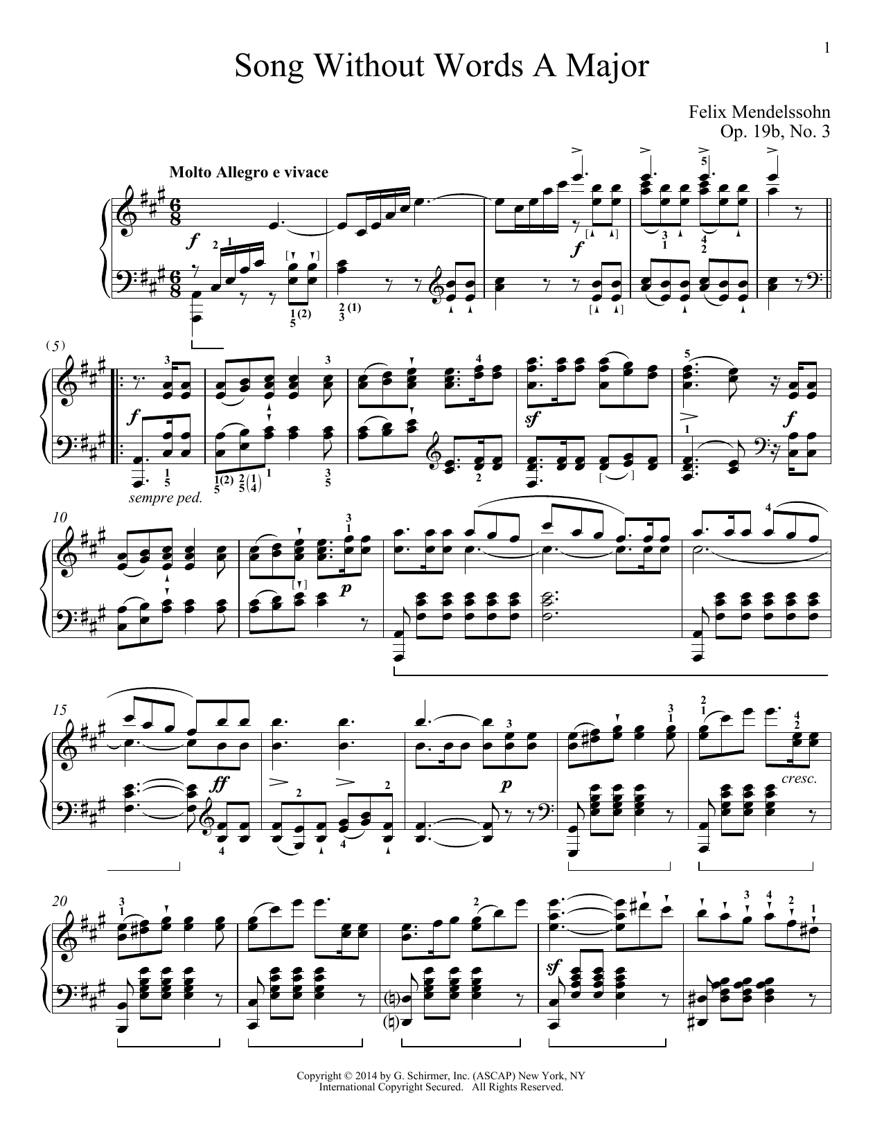 Immanuela Gruenberg Song Without Words In A Major, Op. 19, No. 3 sheet music notes and chords arranged for Piano Solo
