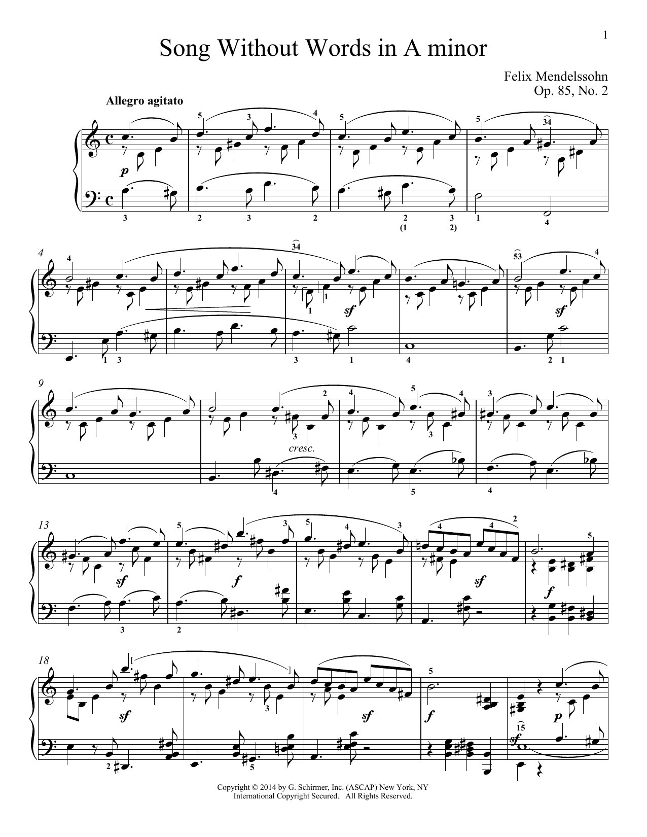 Immanuela Gruenberg Song Without Words In A Minor, Op. 85, No. 2 sheet music notes and chords arranged for Piano Solo