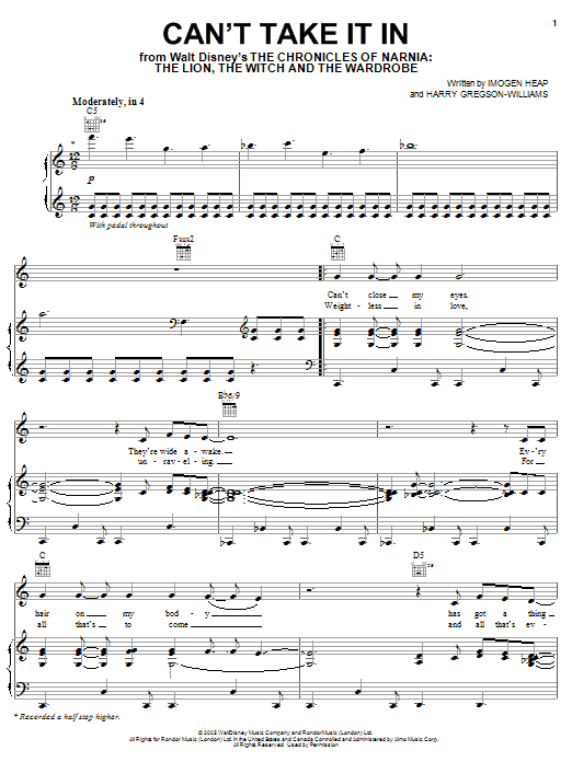 Imogen Heap Can't Take It In sheet music notes and chords arranged for Piano, Vocal & Guitar Chords (Right-Hand Melody)