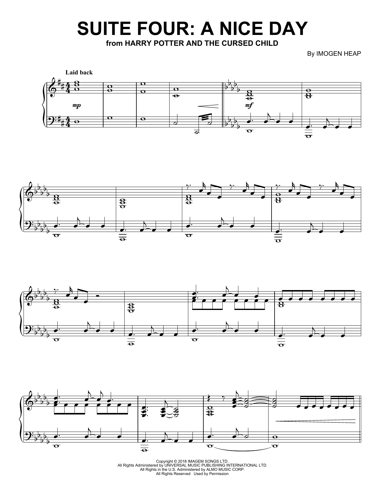 Imogen Heap Suite Four: A Nice Day (from Harry Potter And The Cursed Child) sheet music notes and chords arranged for Piano Solo