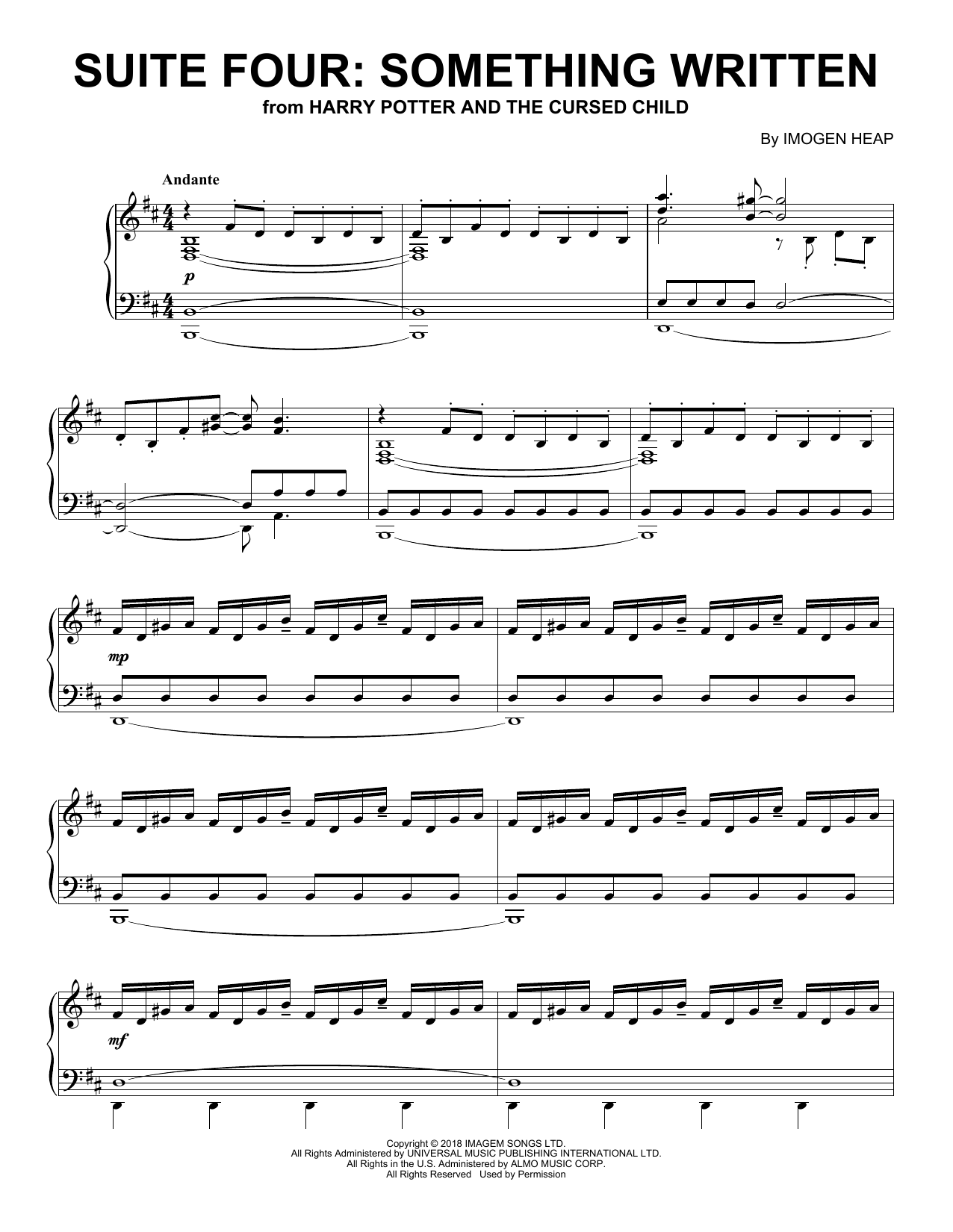 Imogen Heap Suite Four: Something Written (from Harry Potter And The Cursed Child) sheet music notes and chords arranged for Piano Solo