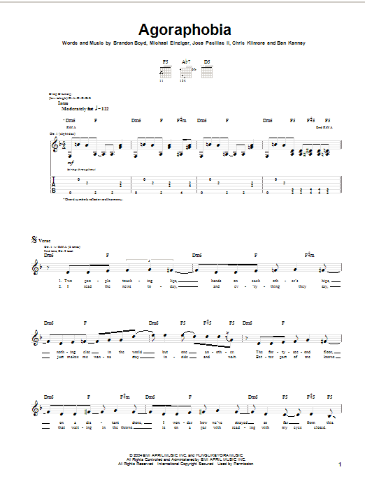 Incubus Agoraphobia sheet music notes and chords arranged for Guitar Tab
