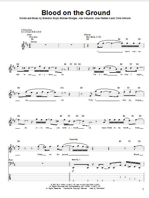 Incubus Blood On The Ground sheet music notes and chords. Download Printable PDF.