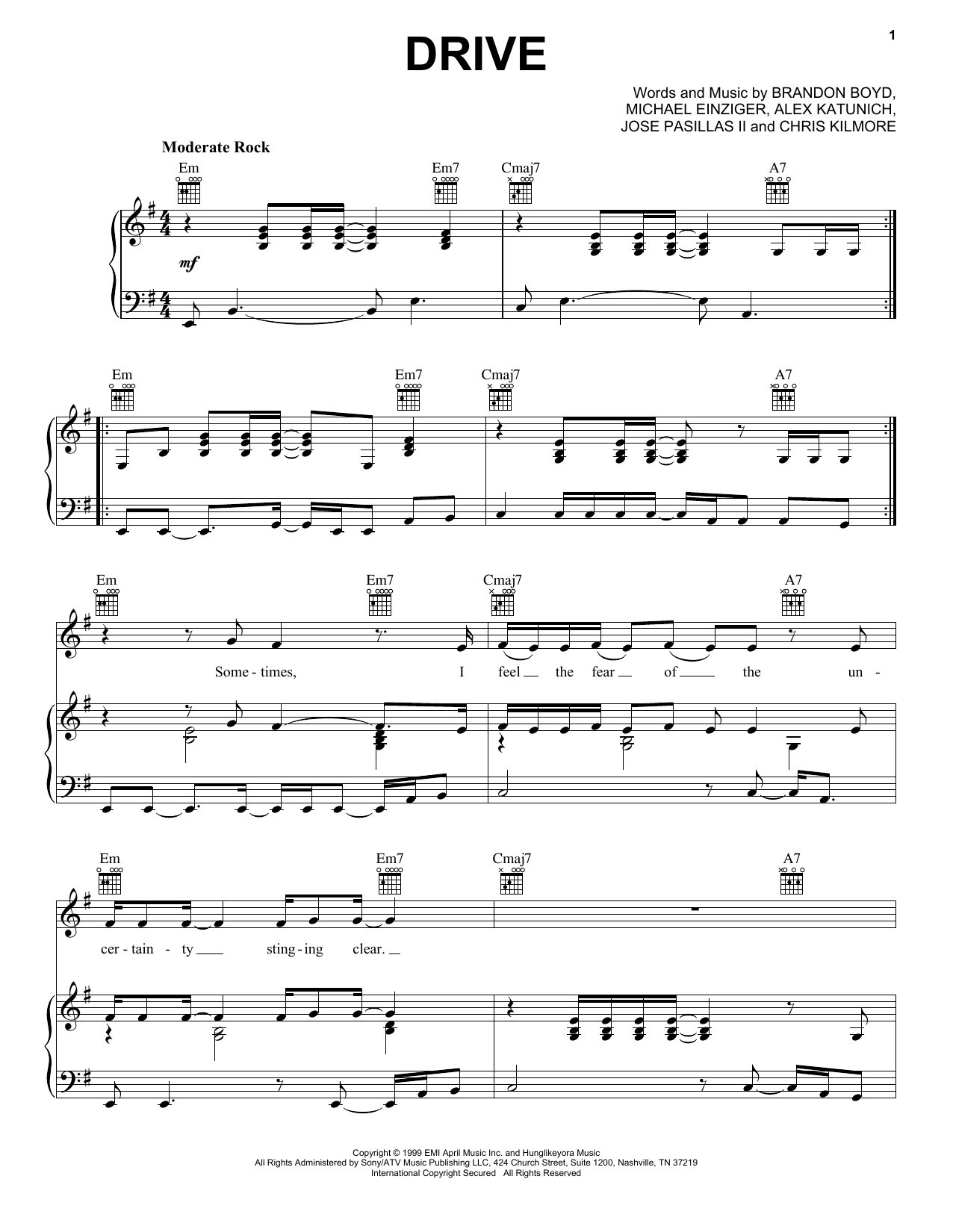 Incubus Drive sheet music notes and chords. Download Printable PDF.