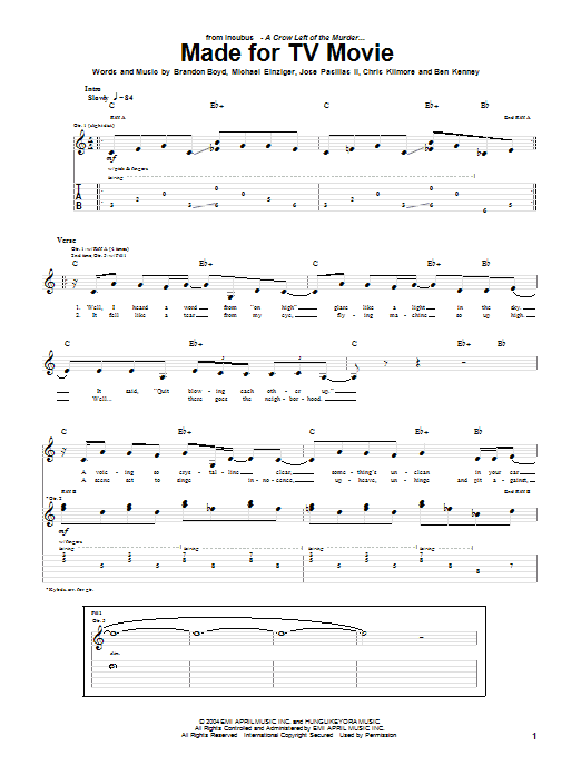 Incubus Made For TV Movie sheet music notes and chords arranged for Guitar Tab