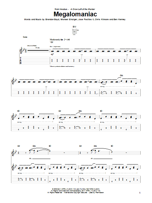 Incubus Megalomaniac sheet music notes and chords arranged for Drums Transcription