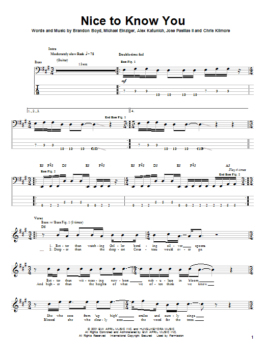 Incubus Nice To Know You sheet music notes and chords arranged for Drums Transcription