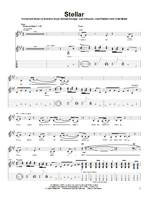 Incubus Stellar sheet music notes and chords arranged for Easy Guitar Tab