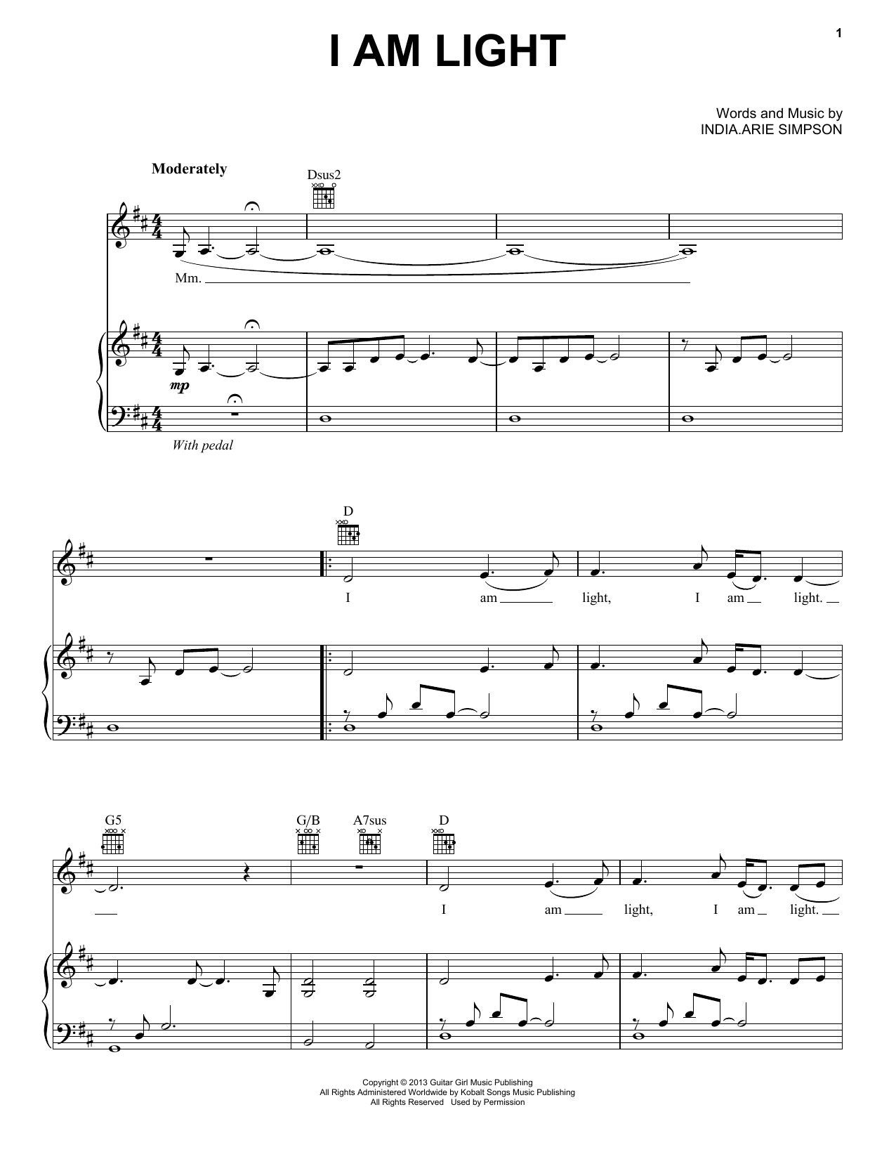 India.Arie I Am Light sheet music notes and chords arranged for Piano, Vocal & Guitar Chords (Right-Hand Melody)