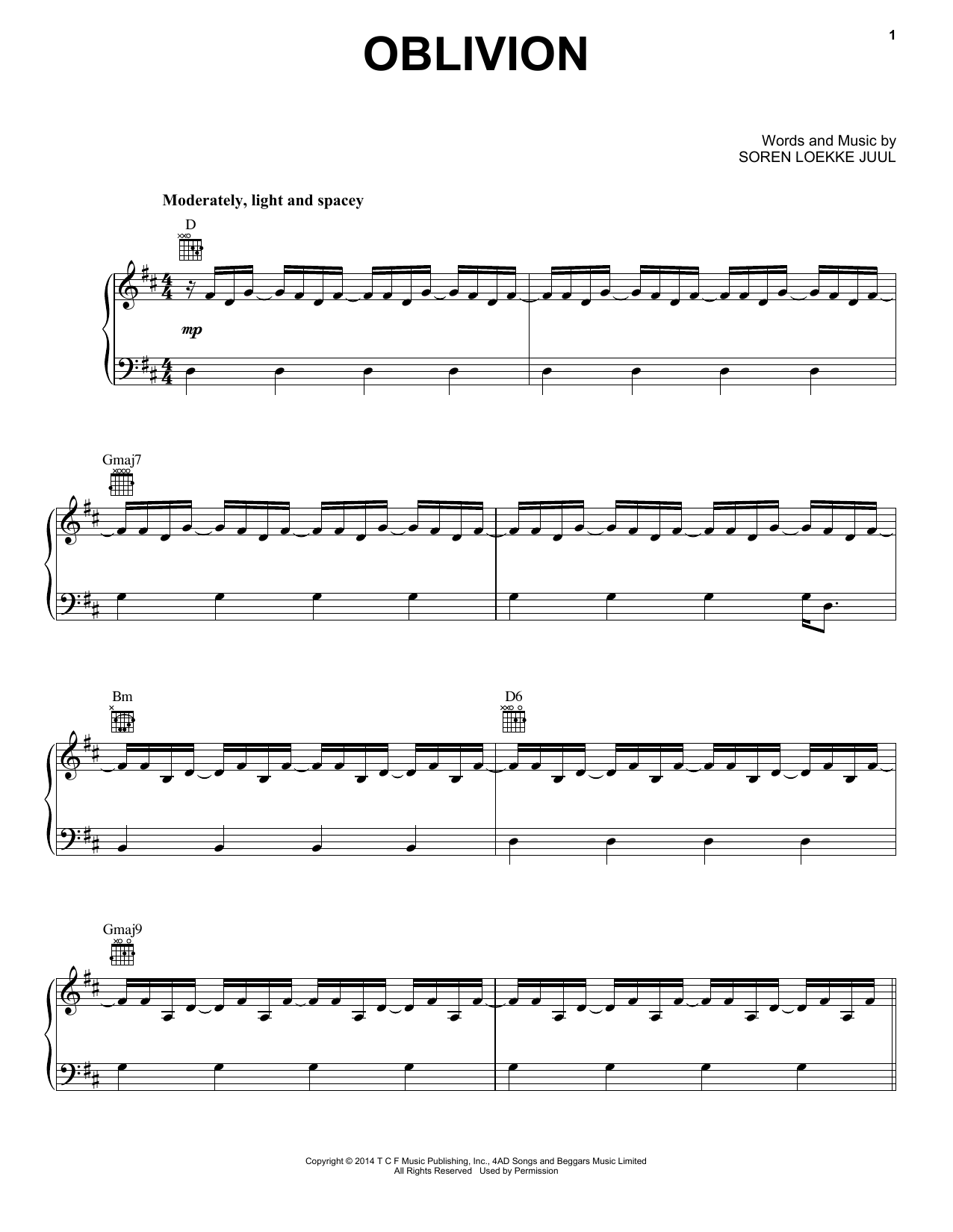 Indians Oblivion sheet music notes and chords arranged for Piano, Vocal & Guitar Chords (Right-Hand Melody)