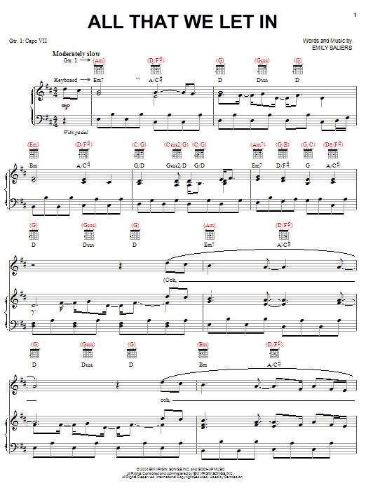 Indigo Girls All That We Let In sheet music notes and chords arranged for Piano, Vocal & Guitar Chords (Right-Hand Melody)