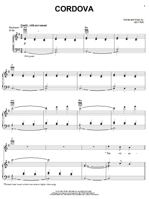Indigo Girls Cordova sheet music notes and chords arranged for Piano, Vocal & Guitar Chords (Right-Hand Melody)