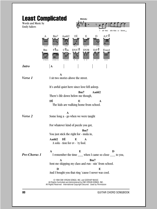 Indigo Girls Least Complicated sheet music notes and chords arranged for Guitar Chords/Lyrics