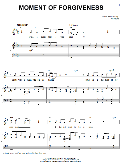 Indigo Girls Moment Of Forgiveness sheet music notes and chords arranged for Piano, Vocal & Guitar Chords (Right-Hand Melody)