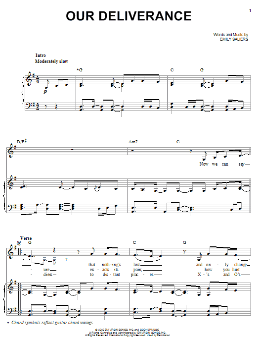 Indigo Girls Our Deliverance sheet music notes and chords arranged for Piano, Vocal & Guitar Chords (Right-Hand Melody)