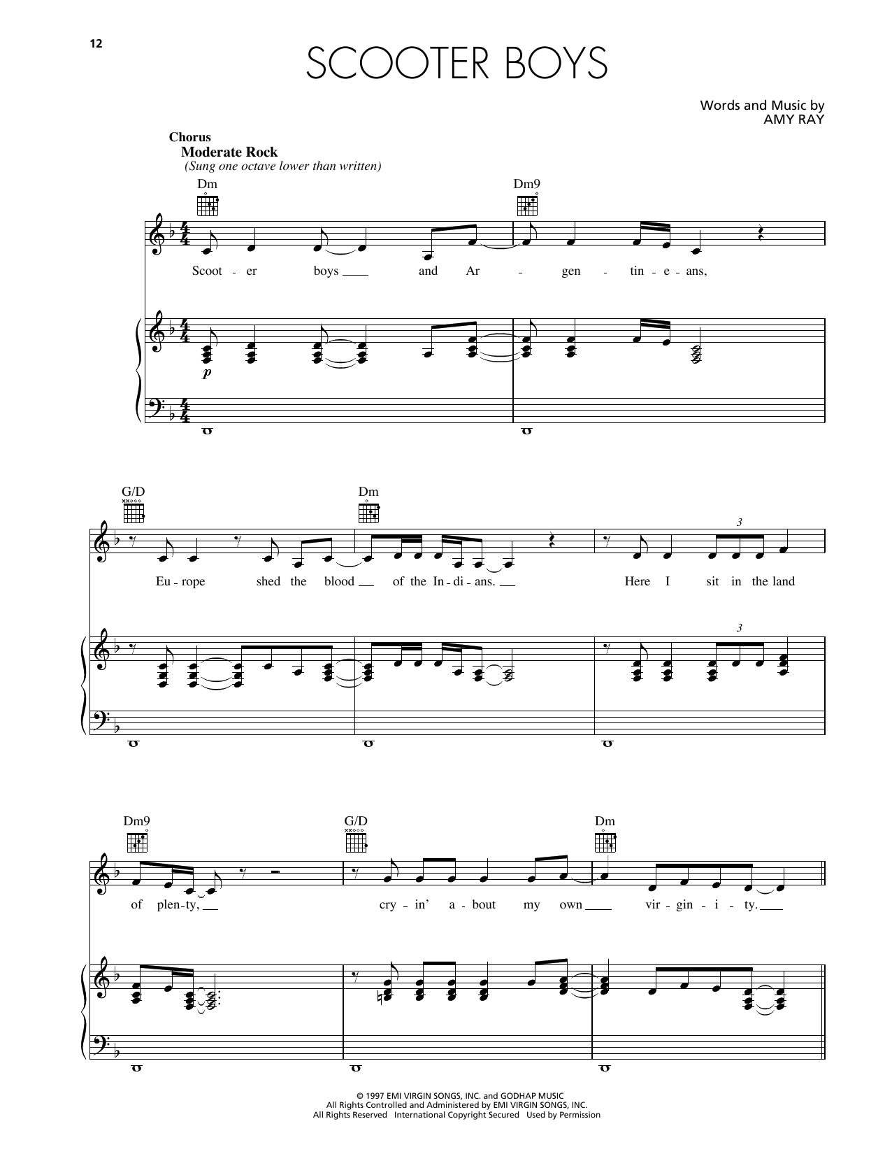 Indigo Girls Scooter Boys sheet music notes and chords arranged for Piano, Vocal & Guitar Chords (Right-Hand Melody)