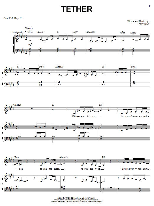 Indigo Girls Tether sheet music notes and chords arranged for Piano, Vocal & Guitar Chords (Right-Hand Melody)