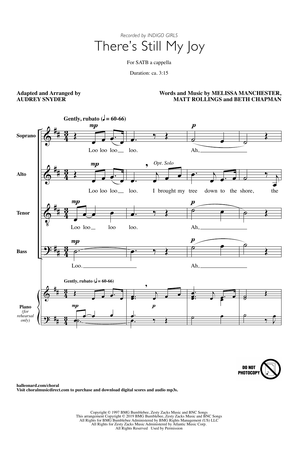 Indigo Girls There's Still My Joy (arr. Audrey Snyder) sheet music notes and chords arranged for SATB Choir