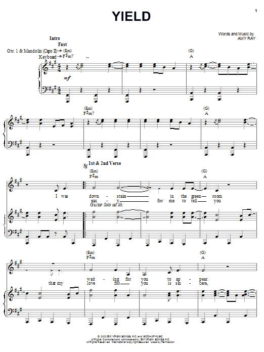 Indigo Girls Yield sheet music notes and chords arranged for Piano, Vocal & Guitar Chords (Right-Hand Melody)