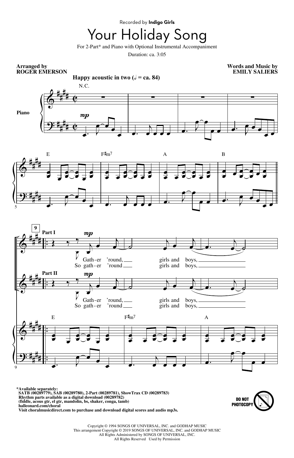 Indigo Girls Your Holiday Song (arr. Roger Emerson) sheet music notes and chords arranged for 2-Part Choir
