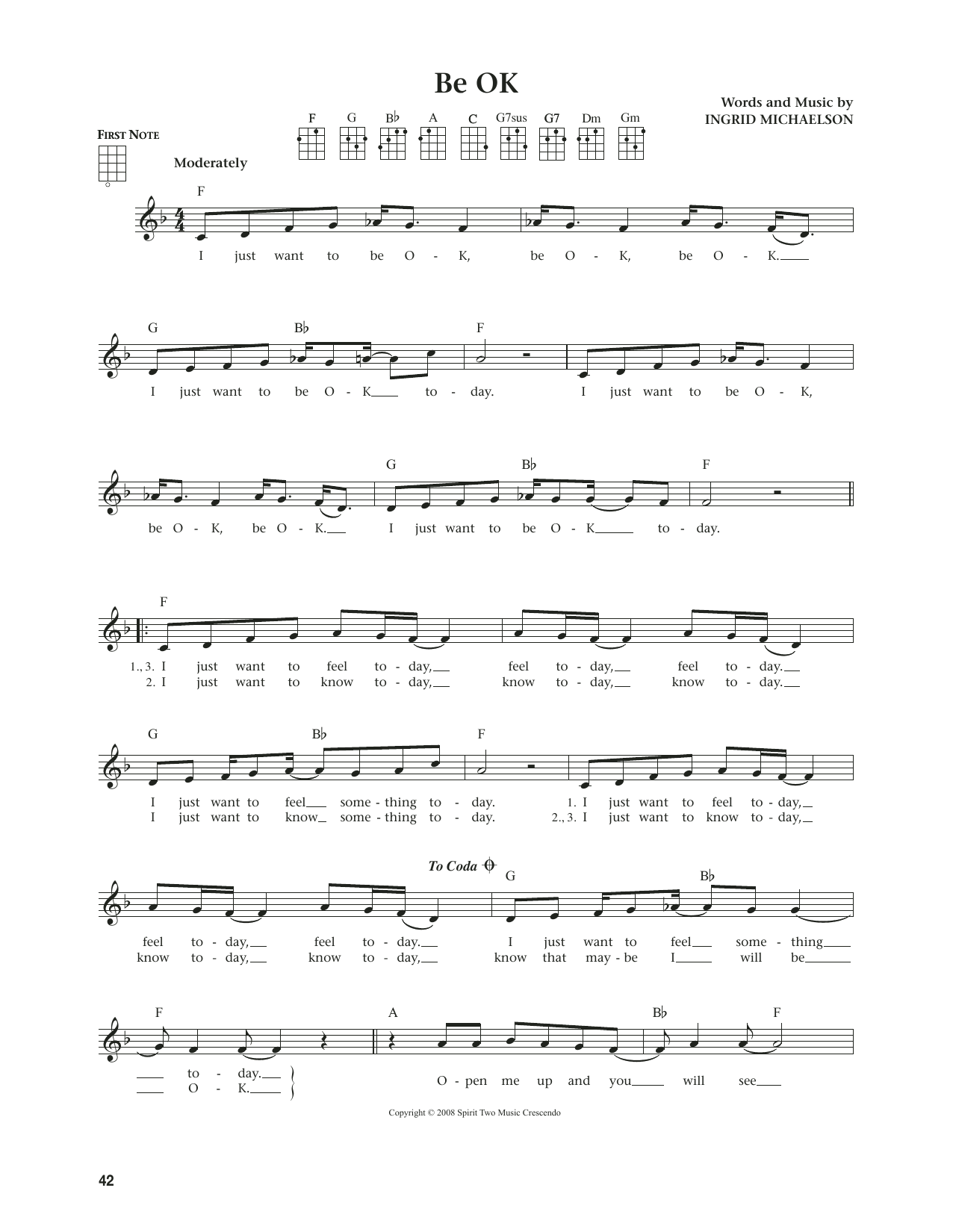 Ingrid Michaelson Be OK (from The Daily Ukulele) (arr. Jim Beloff) sheet music notes and chords arranged for Ukulele