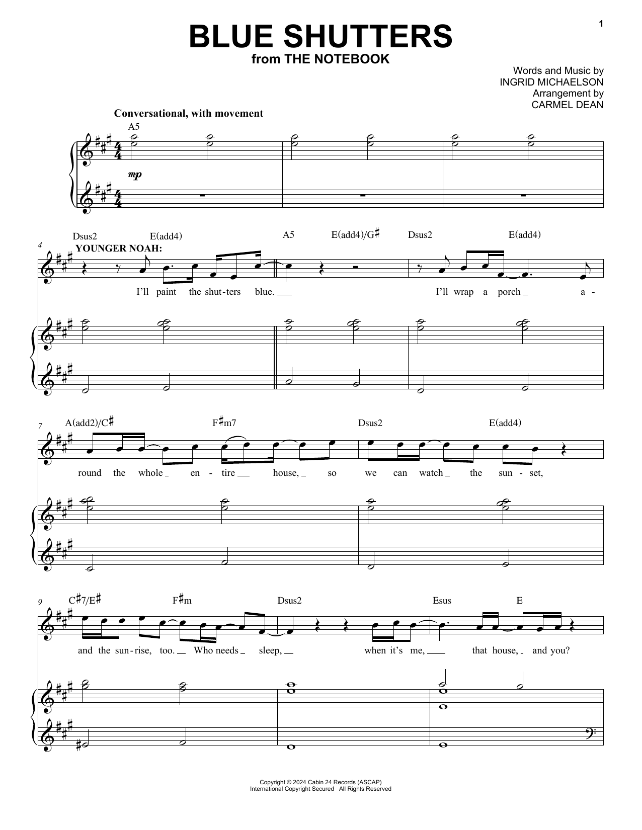 Ingrid Michaelson Blue Shutters (from The Notebook) sheet music notes and chords arranged for Piano & Vocal