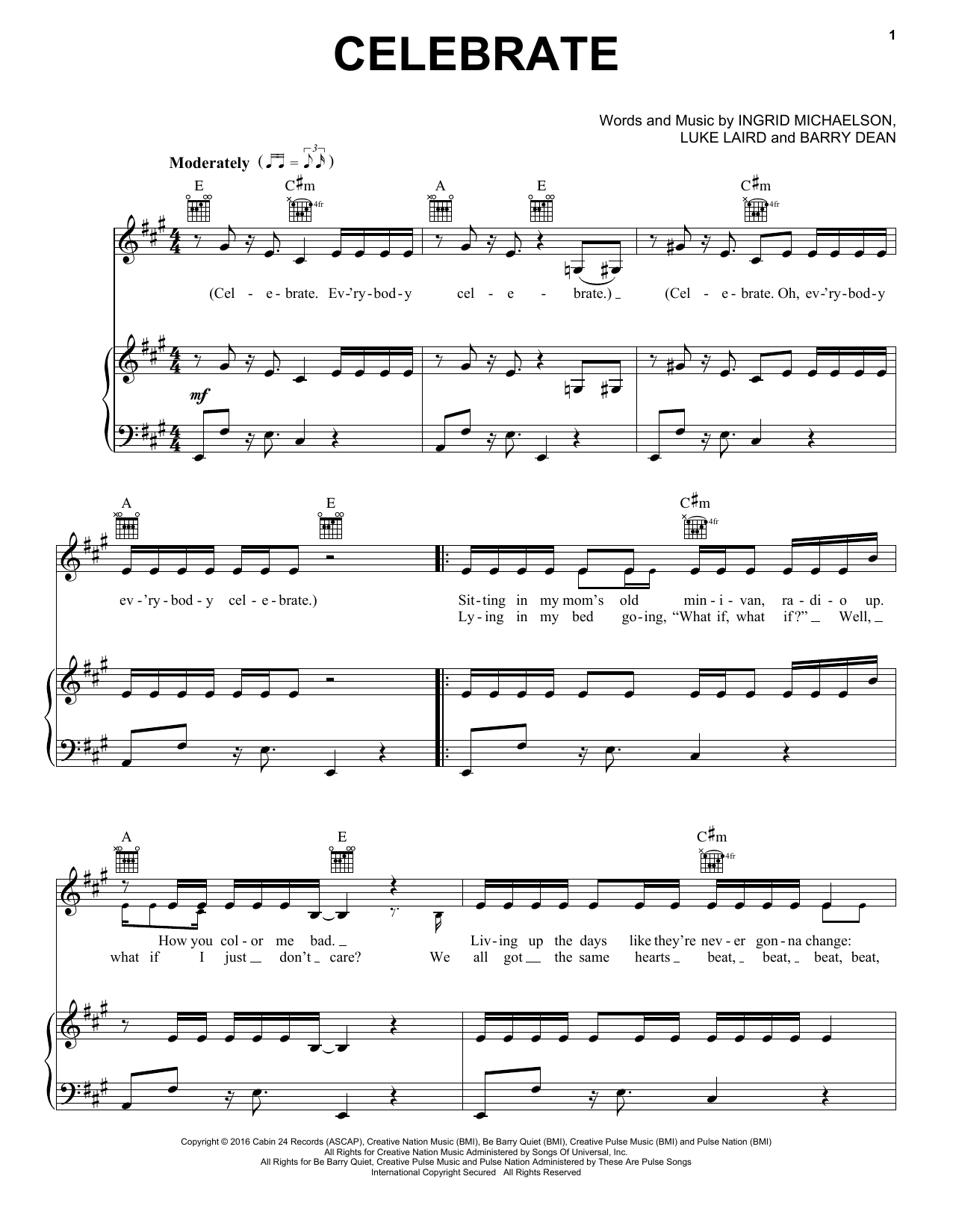 Ingrid Michaelson Celebrate sheet music notes and chords arranged for Piano, Vocal & Guitar Chords (Right-Hand Melody)