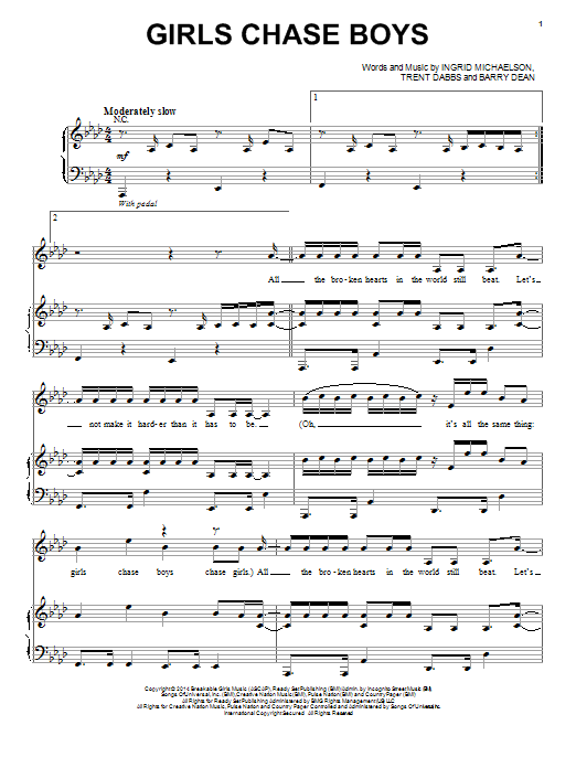 Ingrid Michaelson Girls Chase Boys sheet music notes and chords arranged for Piano, Vocal & Guitar Chords (Right-Hand Melody)