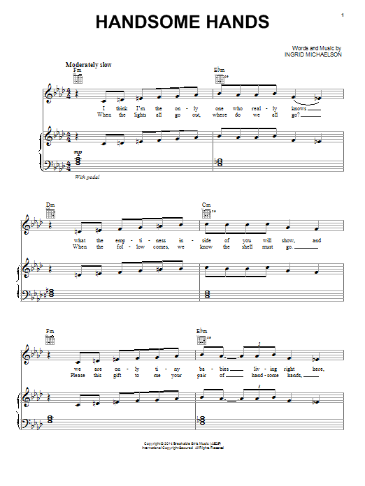 Ingrid Michaelson Handsome Hands sheet music notes and chords arranged for Piano, Vocal & Guitar Chords (Right-Hand Melody)