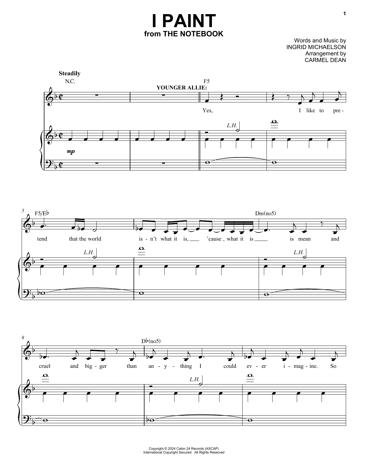 Ingrid Michaelson I Paint (from The Notebook) sheet music notes and chords arranged for Piano & Vocal