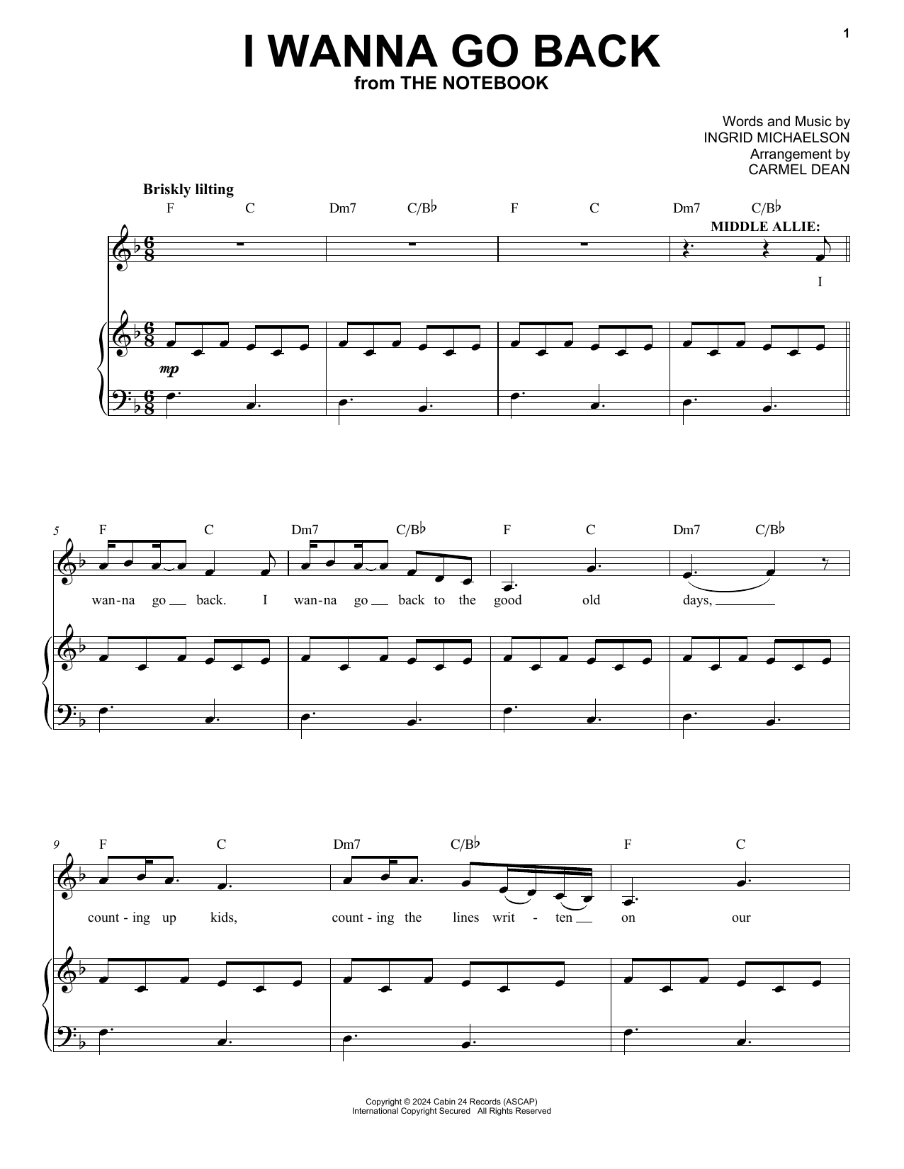 Ingrid Michaelson I Wanna Go Back (from The Notebook) sheet music notes and chords arranged for Piano & Vocal